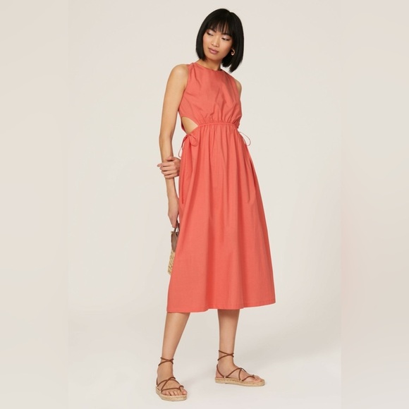 NWT Rails Yvette Cutout Organic Cotton Blend Midi Dress in Pink Size Large - Picture 2 of 9